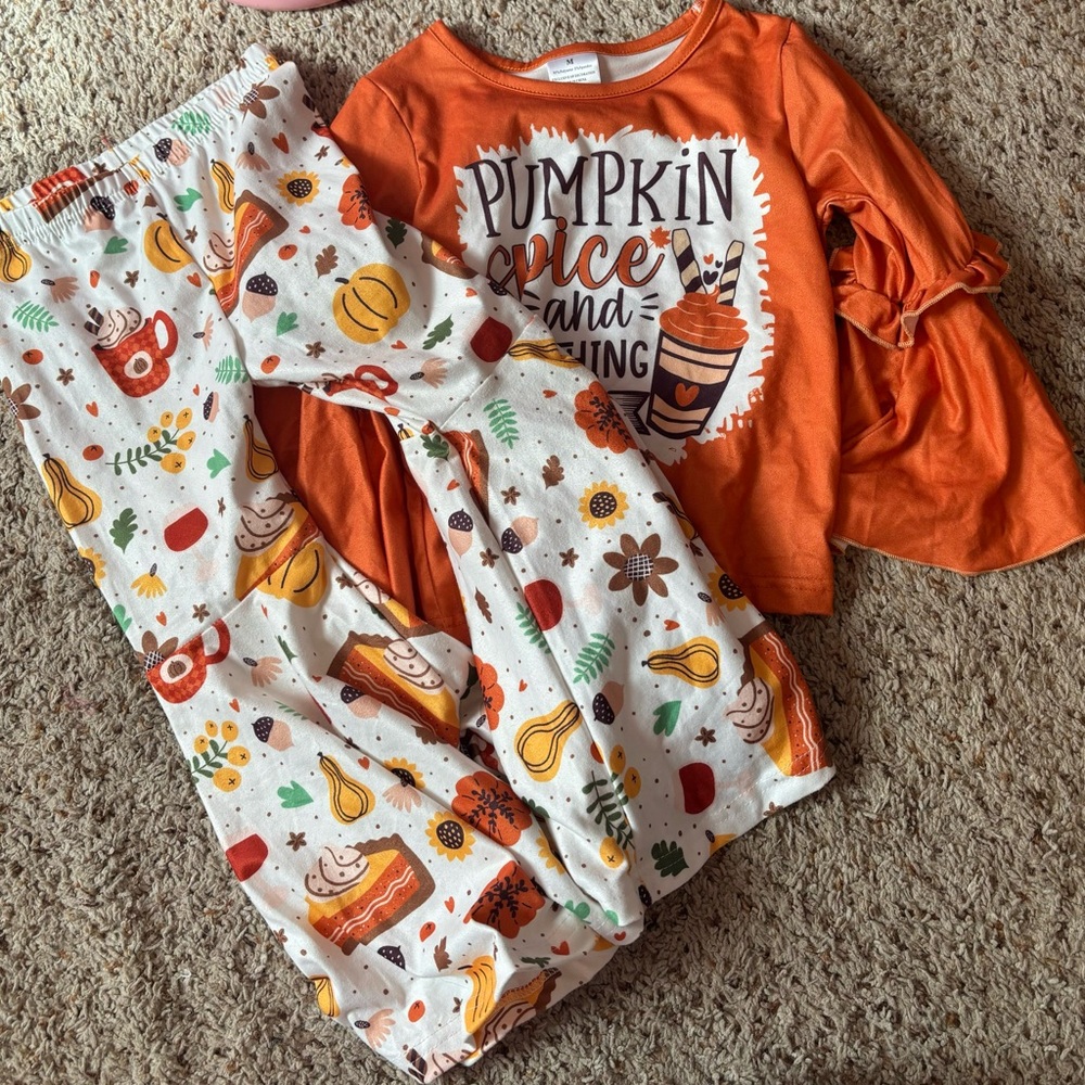 Pumpkin Spice 3T Outfit Set - Orange and White
